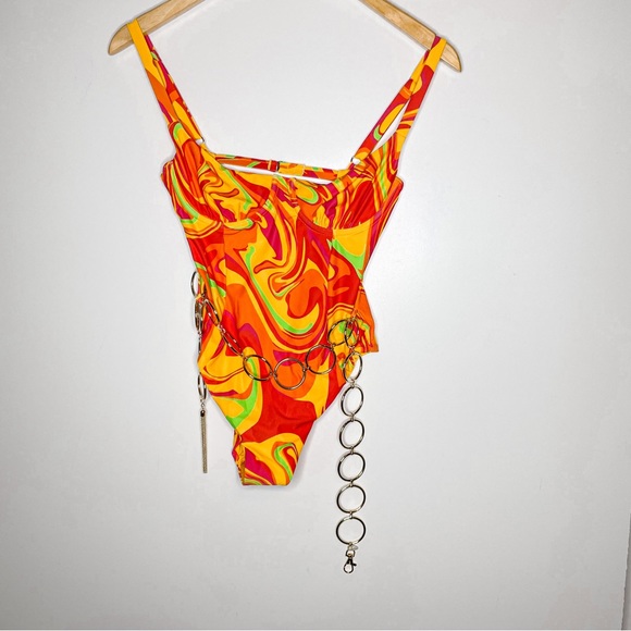 WeWoreWhat NWT Danielle 3.0 One Piece Swimsuit Retro Swirl Cherry Red Multi XS - Picture 3 of 12